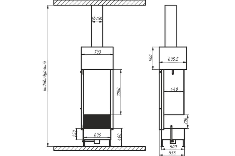 Топка дровяная трёхсторонняя AVES 16 Модель ГАРДА