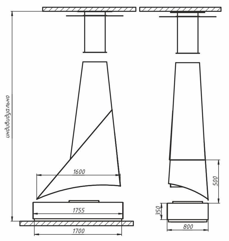 Камин дровяной пристенный-центральный AVES 20 Модель ПИЗА