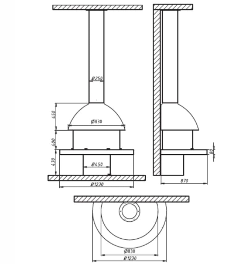 Камин дровяной центральный AVES 22 Модель САН-РЕМО закрытая со стеклом угловая