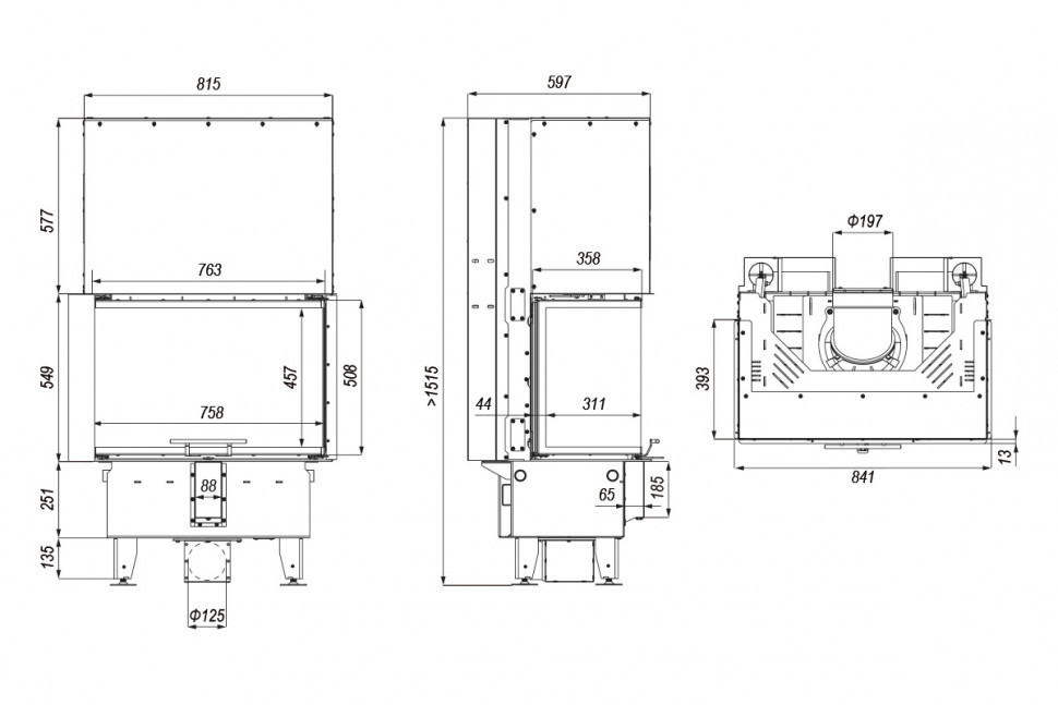 Топка DEFRO HOME INTRA SM C G, 10 кВт, 841/549/393мм, трехсторонний, гильотина