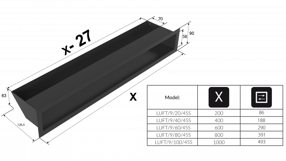 Люфт черная 9x80