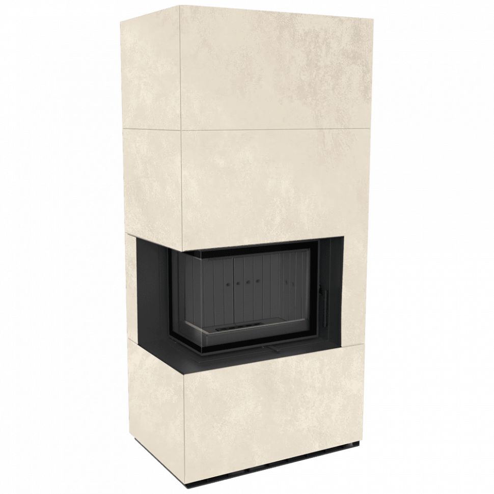 Каминокомплект Kratki PRO FLOKI BOX OXIDE BIANCO, угловое стекло слева
