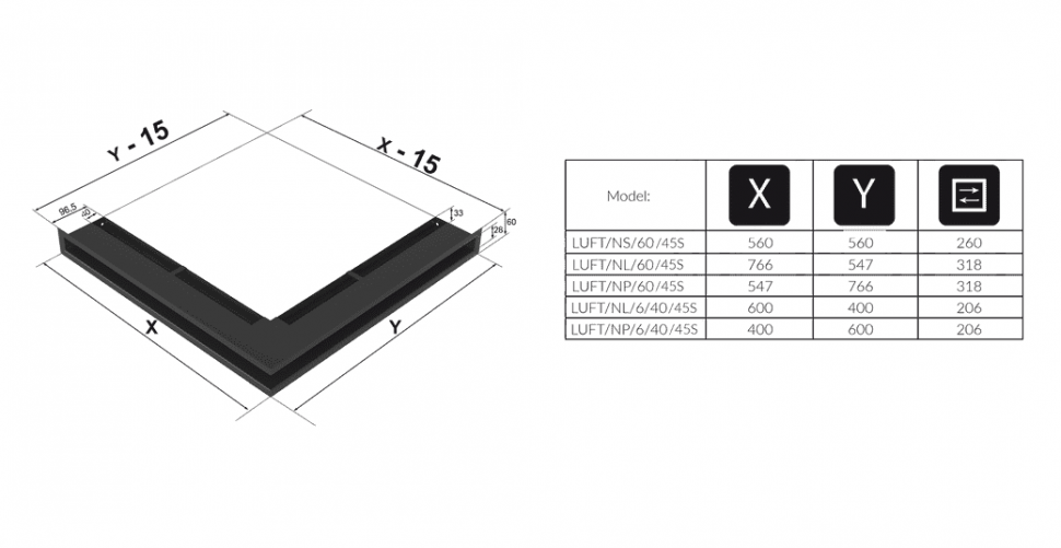 Решетка Kratki LUFT 60 угловая левая белая