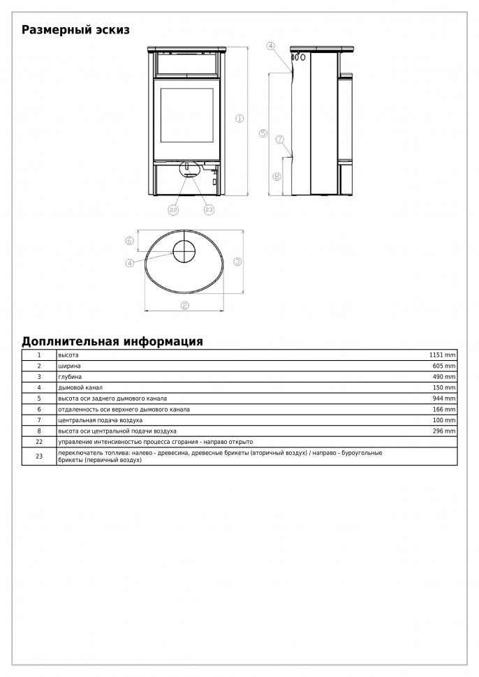 Камин-печь ABX Atlantik 7 ерная сталь, бразильский песч.с верх. плитой