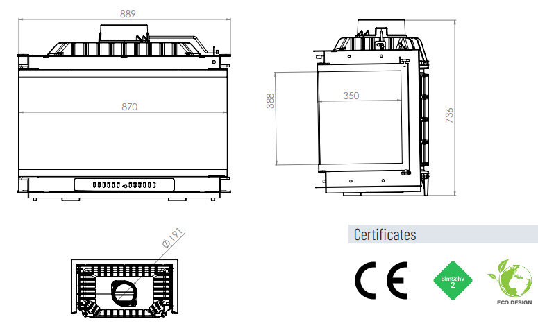 Топка ECT Font/800/LR 18 кВт, трехстороннее стекло