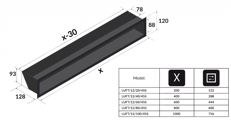 Решётка Kratki Luft 12x80 черная