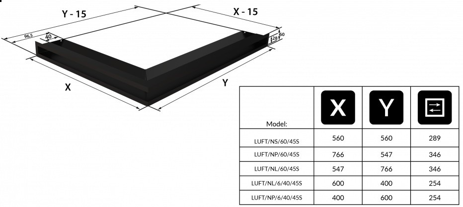 Решетка Kratki Люфт угловая левая графит 60