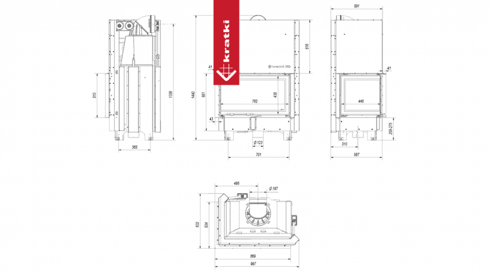 Топка Kratki PRO MBO/L/BS/G угловое стекло слева, гильотина