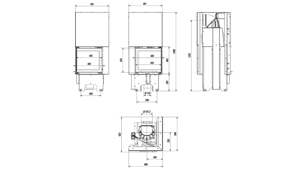 Топка VNP/480/480, Г-образное стекло справа, гильотина