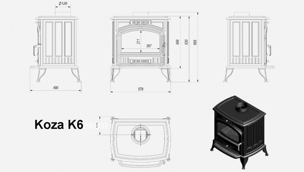 Чугунная печь Kratki Koza/K6