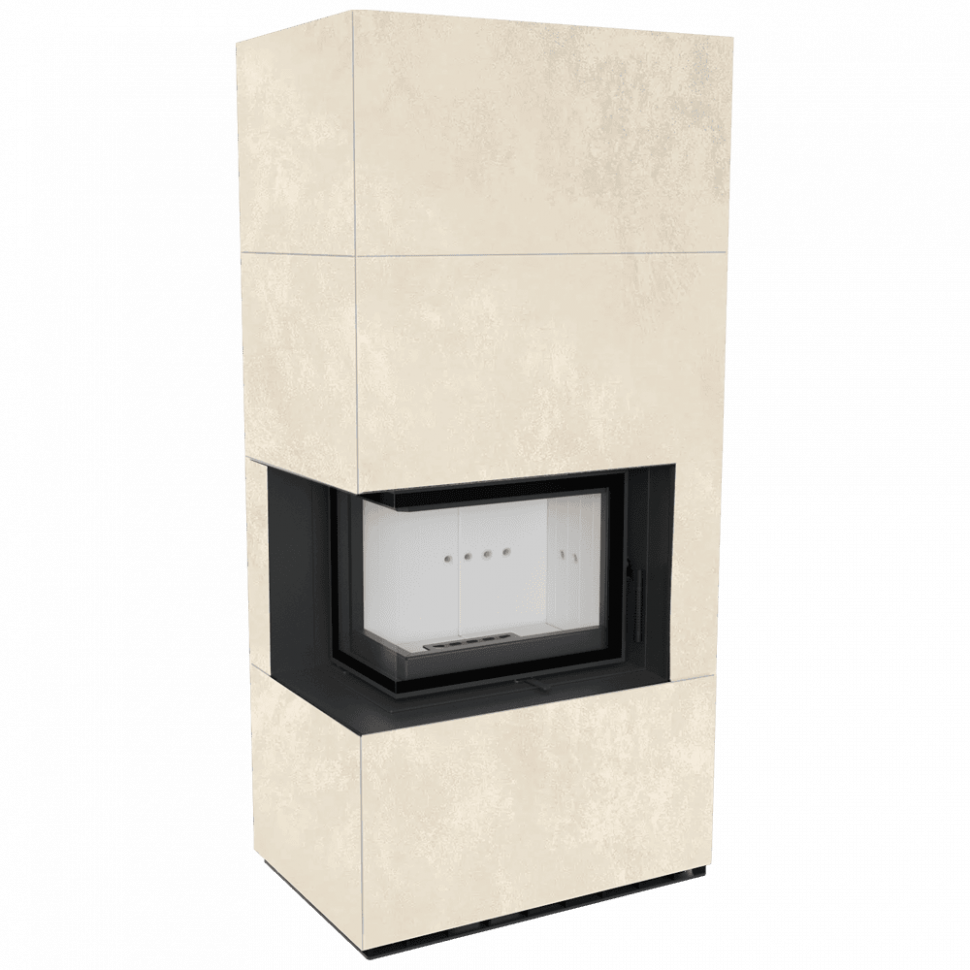 Каминокомплект Kratki PRO FLOKI BOX OXIDE BIANCO, угловое стекло слева