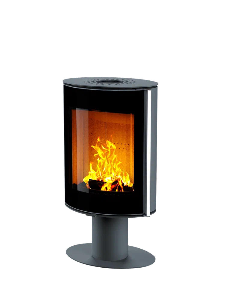 Печь-камин Astov OVAL боковая отделка сталь, крышка сталь, ножка сталь, дверка стекло