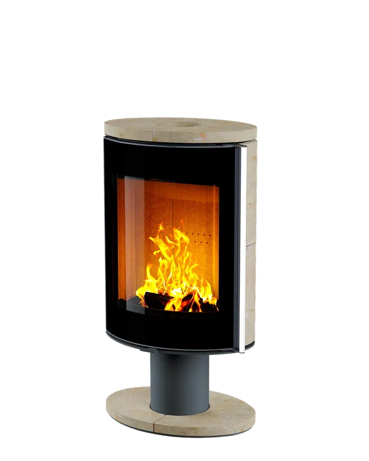 Печь-камин Astov OVAL боковая камень крема беж, крышка камень крема беж, ножка камень крема беж, дверка стекло