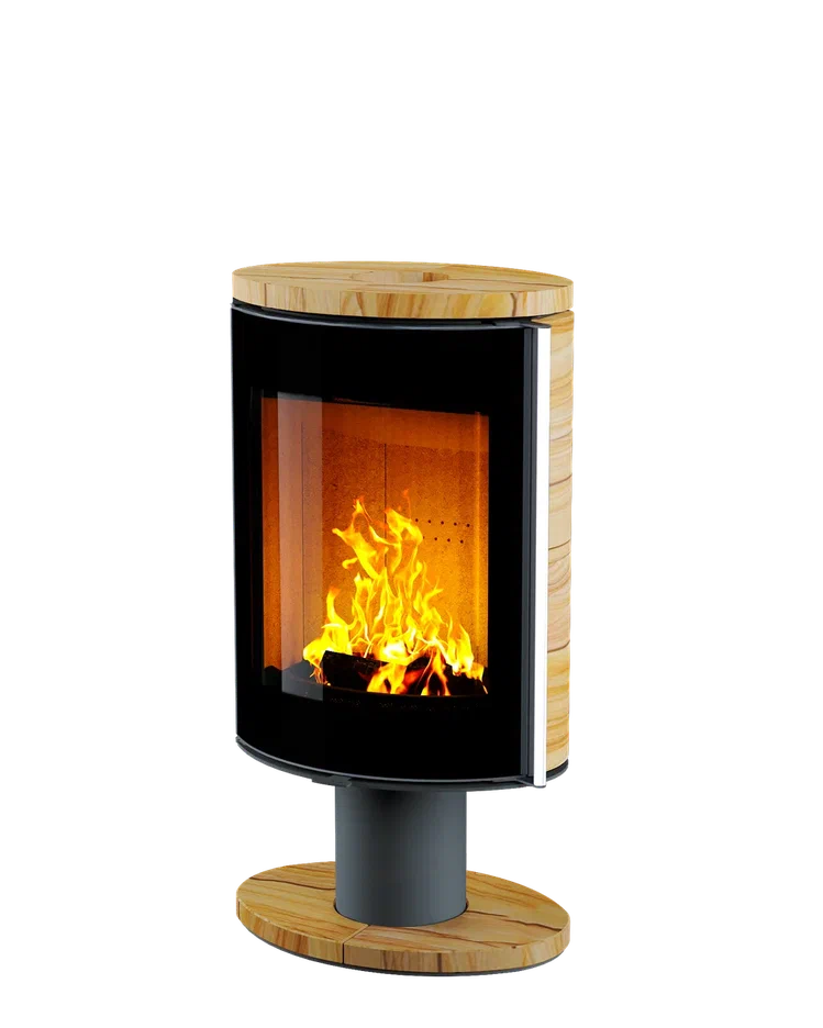 Печь-камин Astov OVAL боковая камень песчаник, крышка камень песчаник, ножка камень песчаник, дверка стекло