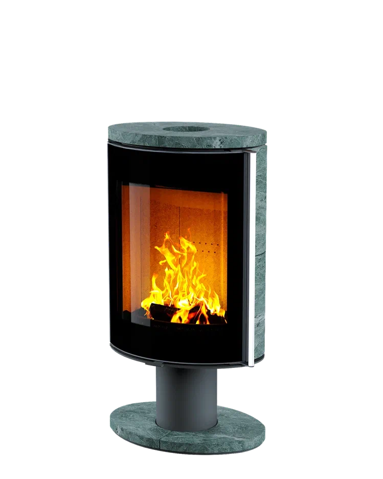 Печь-камин Astov OVAL боковая камень талькомагнезит, крышка камень талькомагнезит, ножка камень талькомагнезит, дверка стекло