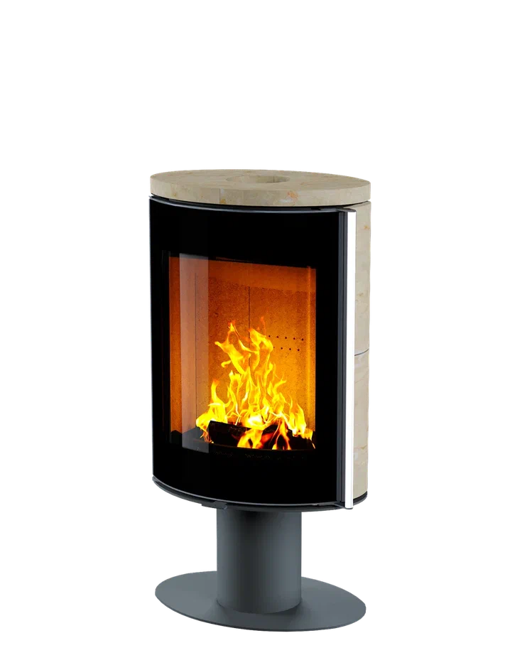 Печь-камин Astov OVAL боковая камень Крема беж, крышка камень крема беж, ножка камень сталь, дверка стекло