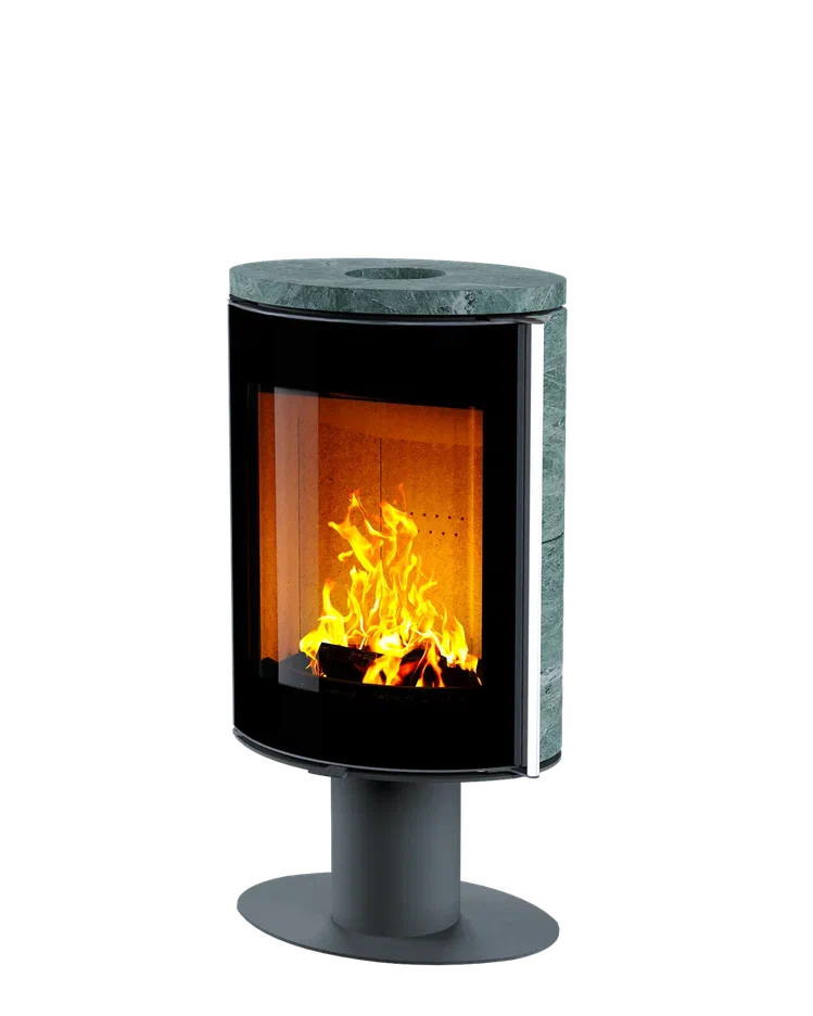 Печь-камин Astov OVAL боковая камень талькомагнезит, крышка камень талькомагнезит, ножка сталь, дверка стекло