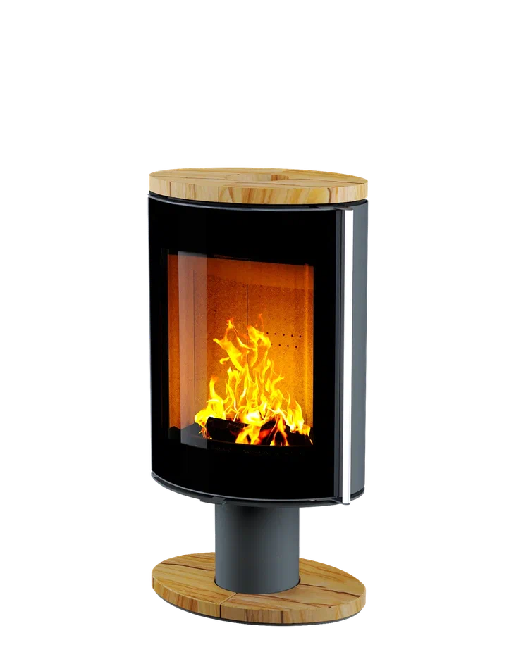 Печь-камин Astov OVAL боковая сталь, крышка камень песчаник, ножка камень песчаник, дверка стекло