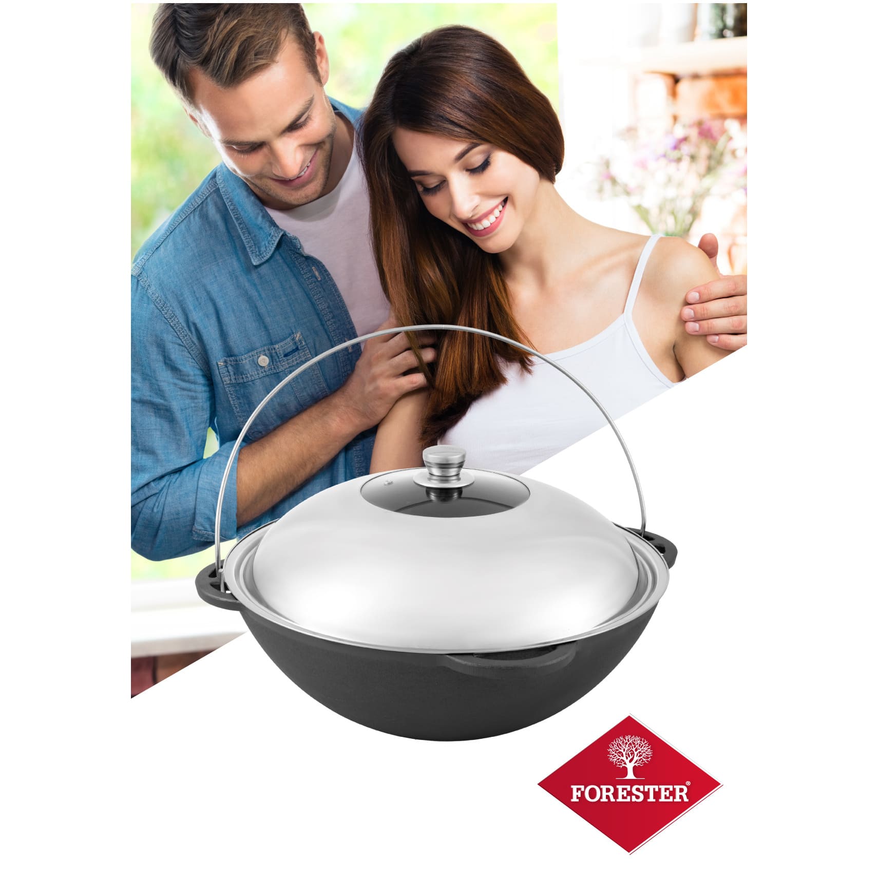 КАЗАН ЧУГУННЫЙ С КРЫШКОЙ ИЗ НЕРЖАВЕЮЩЕЙ СТАЛИ FORESTER, CI-14