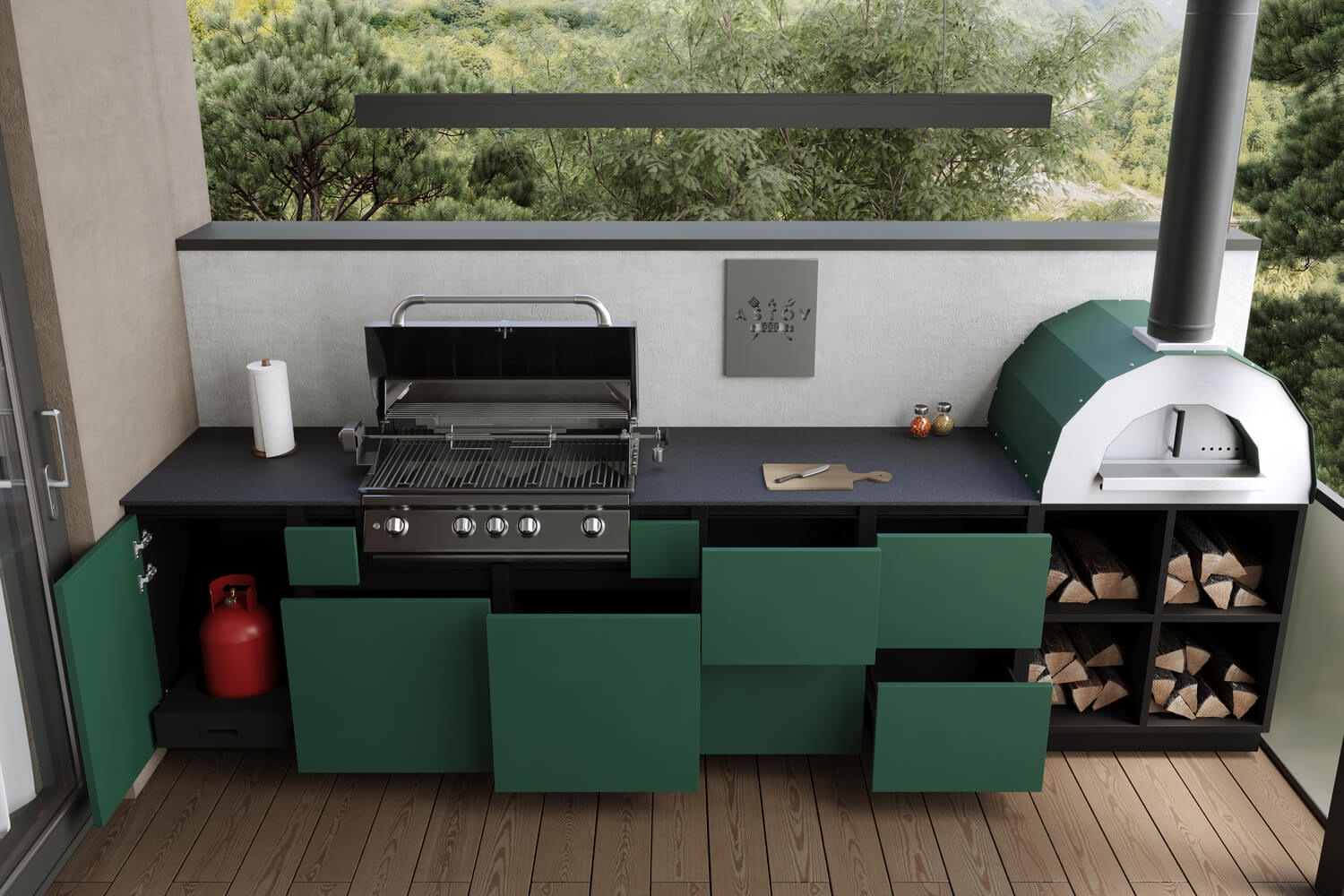 Кухня Astov BBQ № 19 (ширина 3500 мм)