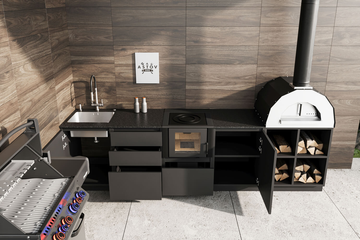 Кухня Astov BBQ № 20 (ширина 3200 мм)