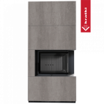 Каминокомплект Kratki PRO FLOKI BOX NATURALI PIETRA DI SAVOIA GRIGIA BOCCIARDATA, угловое стекло справа