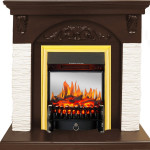 Каминокомплект Bern Сланец мелкий белый / Темный дуб с очагом Fobos FX M Brass