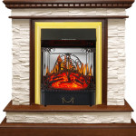 Каминокомплект Calgary - Дуб / Сланец белый с очагом Majestic FX M Brass