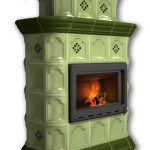 Изразцовый камин КимрПечь Истра двуярусный пристенный олива