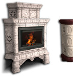 Изразцовый камин КимрПечь Кострома угловой двуярусный вишня