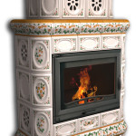 Изразцовый камин КимрПечь Медальон пристенный двуярусный физалис