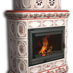 Изразцовый камин КимрПечь Медальон пристенный двуярусный рябина