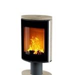 Печь-камин Astov OVAL боковая камень крема беж, крышка камень крема беж, ножка камень крема беж, дверка стекло