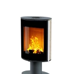 Печь-камин Astov OVAL боковая отделка камень крема беж, крышка сталь, ножка сталь, дверка стекло