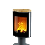 Печь-камин Astov OVAL боковая отделка сталь, крышка камень песчаник, ножка сталь, дверка стекло