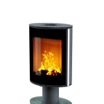 Печь-камин Astov OVAL боковая отделка сталь, крышка сталь, ножка камень талькомагнезит, дверка стекло