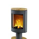 Печь-камин Astov OVAL боковая сталь, крышка камень песчаник, ножка камень песчаник