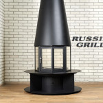 Островной камин на дровах с остеклением Russia Grill Модель LOFT - 29 остекление с рамкой