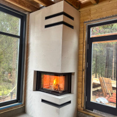 Монтаж каминной топки ASTOV П2С 8457 R с комплектующими в деревянном доме