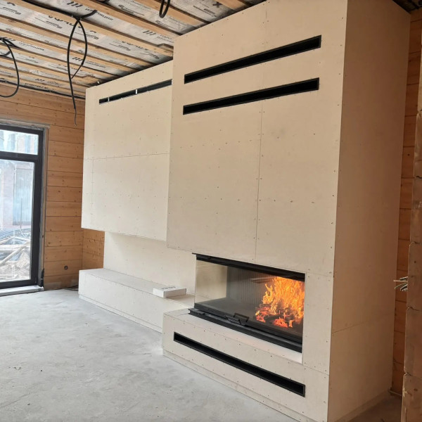 Монтаж каминной топки ASTOV (АСТОВ) П2С 14057 L с комплектующими в деревянном доме