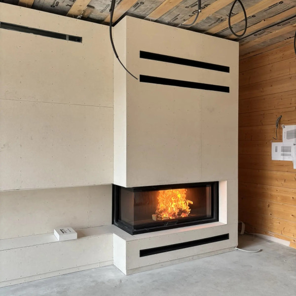 Монтаж каминной топки ASTOV (АСТОВ) П2С 14057 L с комплектующими в деревянном доме