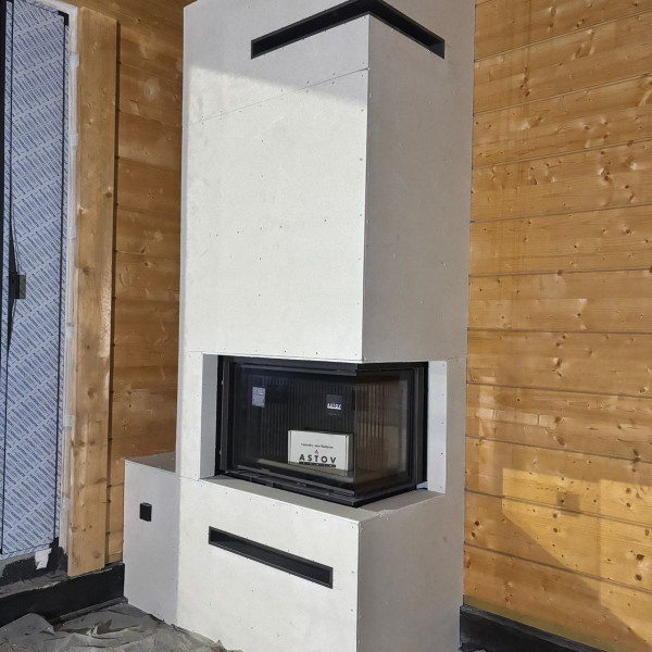 Монтаж каминной топки ASTOV П2С 8457 R с комплектующими в дом