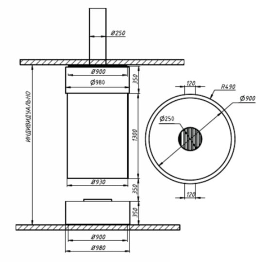 Камин дровяной центральный островной AVES 1 Модель МУРАНО