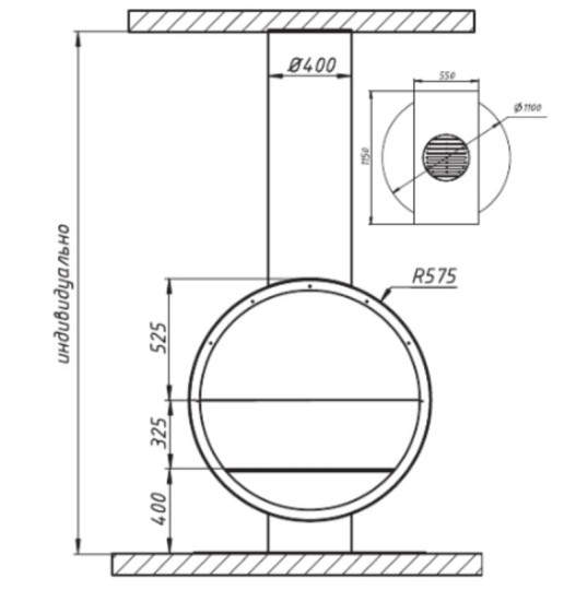 Камин дровяной центральный островной AVES 2 Модель НЕАПОЛЬ