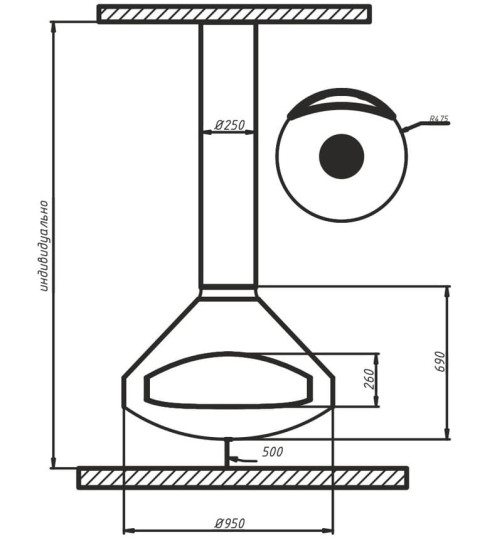 Камин дровяной центральный подвесной AVES 8 Модель ПАЛЕРМО Фиксированный