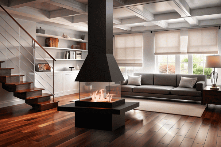 Камин центральный AVES 17 Модель СИЦИЛИЯ с электроприводом стекол опускающихся в базу