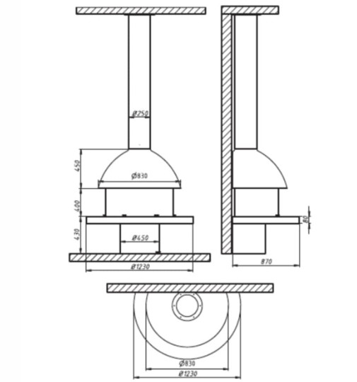 Камин дровяной центральный AVES 22 Модель САН-РЕМО закрытая со стеклом угловая