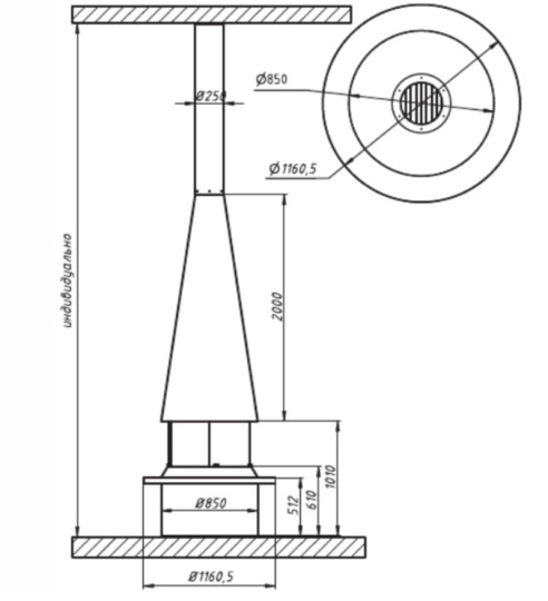 Камин дровяной центральный AVES 23 Модель КАПРИ