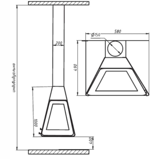 Камин дровяной центральный AVES 24 Модель АМЕЛИЯ