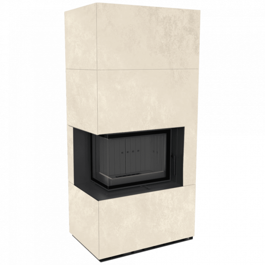 Каминокомплект Kratki PRO FLOKI BOX OXIDE BIANCO, угловое стекло слева